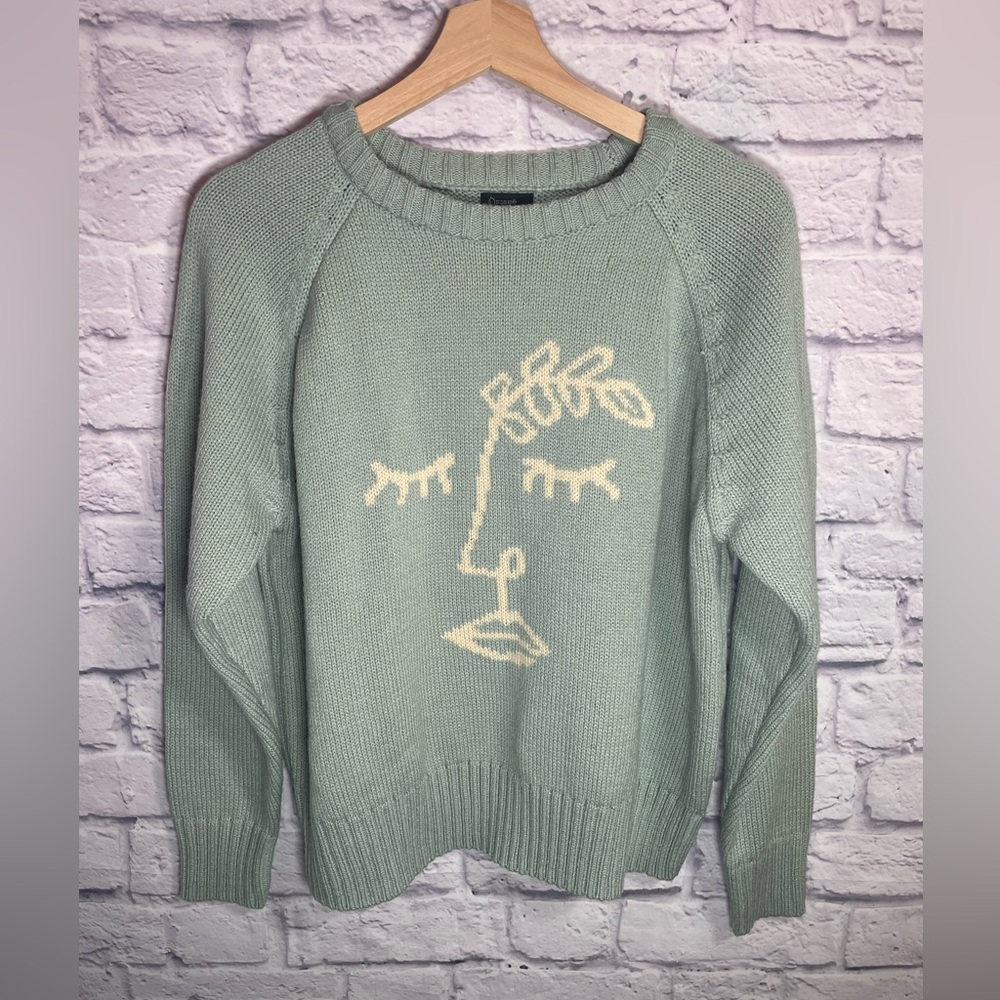 Pacsun desert dreamer green boho style Crewneck‎ sweater face women size medium